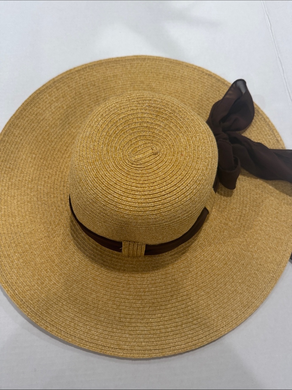Straw Sun Hat with Brown Ribbon - Women Accessories
